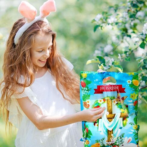 Trandraft 200 pcs أكياس عيد الفصح البلاستيكية مع مقابض 12 × 15 بوصة ، فهو مصاعد للأكياس الجيدة لأكياس هدايا عيد الفصح الدينية البلاستيكية ، فهو يعالج أكياسًا لصالح حفلات عيد الفصح لصالح اللوازم in Kuwait