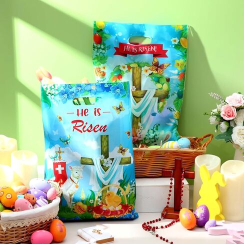 Trandraft 200 pcs أكياس عيد الفصح البلاستيكية مع مقابض 12 × 15 بوصة ، فهو مصاعد للأكياس الجيدة لأكياس هدايا عيد الفصح الدينية البلاستيكية ، فهو يعالج أكياسًا لصالح حفلات عيد الفصح لصالح اللوازم in Kuwait