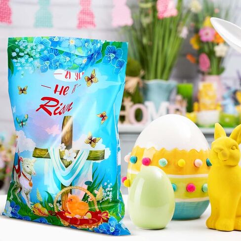 Trandraft 200 pcs أكياس عيد الفصح البلاستيكية مع مقابض 12 × 15 بوصة ، فهو مصاعد للأكياس الجيدة لأكياس هدايا عيد الفصح الدينية البلاستيكية ، فهو يعالج أكياسًا لصالح حفلات عيد الفصح لصالح اللوازم in Kuwait