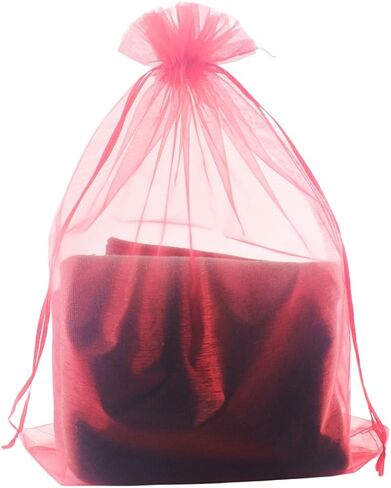 QIANHAILIZZ 8 x 12 Inch 100 pcs Drawstring Bags Organza Fabric Jewelry Gift Pouch Candy Pouch Wedding favors B231 (red) in Kuwait