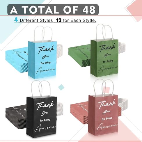 Sweetude 48 PCS شكرًا لك حقائب الهدايا مع مقابض تقدير الموظف هدية شكرًا لك على كونك رائعًا لأكياس التسوق الجيدة للموظف في مجال البيع بالتجزئة (ألوان كلاسيكية) in Kuwait