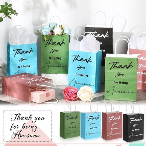 Sweetude 48 PCS شكرًا لك حقائب الهدايا مع مقابض تقدير الموظف هدية شكرًا لك على كونك رائعًا لأكياس التسوق الجيدة للموظف في مجال البيع بالتجزئة (ألوان كلاسيكية) in Kuwait
