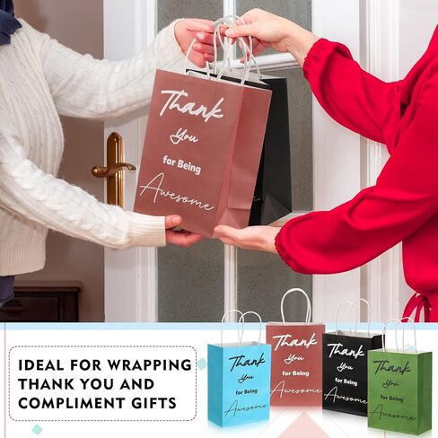 Sweetude 48 PCS شكرًا لك حقائب الهدايا مع مقابض تقدير الموظف هدية شكرًا لك على كونك رائعًا لأكياس التسوق الجيدة للموظف في مجال البيع بالتجزئة (ألوان كلاسيكية) in Kuwait