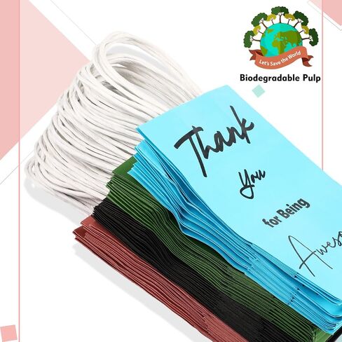 Sweetude 48 PCS شكرًا لك حقائب الهدايا مع مقابض تقدير الموظف هدية شكرًا لك على كونك رائعًا لأكياس التسوق الجيدة للموظف في مجال البيع بالتجزئة (ألوان كلاسيكية) in Kuwait