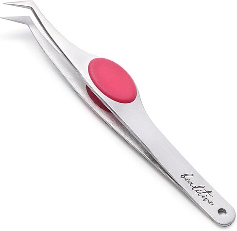 Beaditive High Precision Angled Tip Tweezers with Cushion Grip - 4.7" Craft Tweezers for Sewing, Beading & DIY Crafts - Non-Serrated Jewelry Tweezers with Fine Angled Tips - Stainless Steel (Fuchsia) in Saudi Arabia