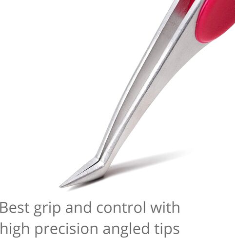 Beaditive High Precision Angled Tip Tweezers with Cushion Grip - 4.7" Craft Tweezers for Sewing, Beading & DIY Crafts - Non-Serrated Jewelry Tweezers with Fine Angled Tips - Stainless Steel (Fuchsia) in Saudi Arabia