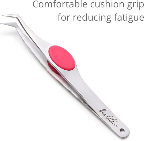 Beaditive High Precision Angled Tip Tweezers with Cushion Grip - 4.7" Craft Tweezers for Sewing, Beading & DIY Crafts - Non-Serrated Jewelry Tweezers with Fine Angled Tips - Stainless Steel (Fuchsia) in Saudi Arabia