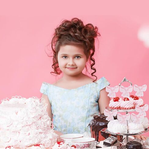 32 PCS القوس الكب كيك أعلى القبعات ، القوس الوردي أعلى الكعكة ، القوس ، TIE CUP اختيارات ، ديكورات كعكة القوس الورقية لحفل عيد ميلاد العزوبية حفلة استحمام الطفل الذكرى السنوية in Kuwait