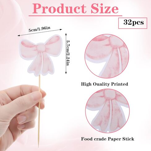 32 PCS القوس الكب كيك أعلى القبعات ، القوس الوردي أعلى الكعكة ، القوس ، TIE CUP اختيارات ، ديكورات كعكة القوس الورقية لحفل عيد ميلاد العزوبية حفلة استحمام الطفل الذكرى السنوية in Kuwait