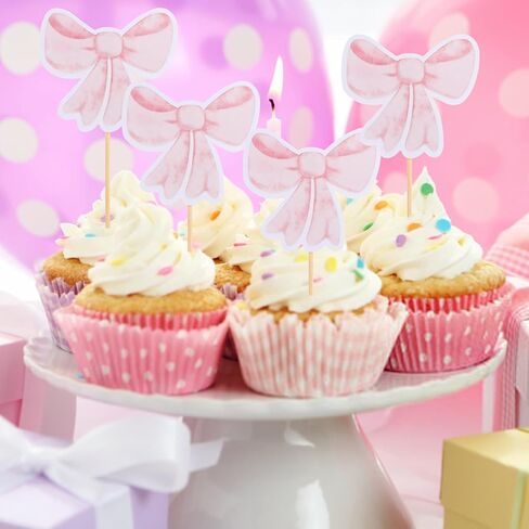 32 PCS القوس الكب كيك أعلى القبعات ، القوس الوردي أعلى الكعكة ، القوس ، TIE CUP اختيارات ، ديكورات كعكة القوس الورقية لحفل عيد ميلاد العزوبية حفلة استحمام الطفل الذكرى السنوية in Kuwait