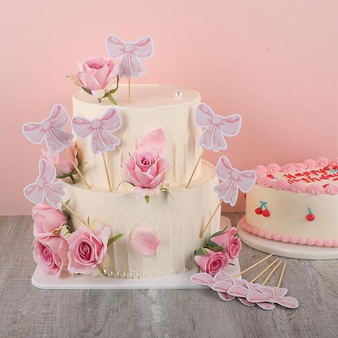 32 PCS القوس الكب كيك أعلى القبعات ، القوس الوردي أعلى الكعكة ، القوس ، TIE CUP اختيارات ، ديكورات كعكة القوس الورقية لحفل عيد ميلاد العزوبية حفلة استحمام الطفل الذكرى السنوية in Kuwait