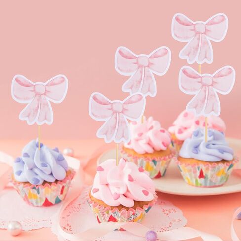 32 PCS القوس الكب كيك أعلى القبعات ، القوس الوردي أعلى الكعكة ، القوس ، TIE CUP اختيارات ، ديكورات كعكة القوس الورقية لحفل عيد ميلاد العزوبية حفلة استحمام الطفل الذكرى السنوية in Kuwait