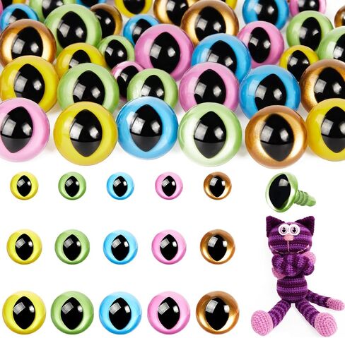 Mucunnia 80pcs 12-18 ملم عيون سلامة بلاستيكية لأميجورومي قطة عيون لعيون السلامة الحرفية لعينات Dragon دمية الكروشيه للحيوانات المحشوة مع الغسالات للحرف اليدوية ، ديكورات الدمية (5 ألوان) in Kuwait