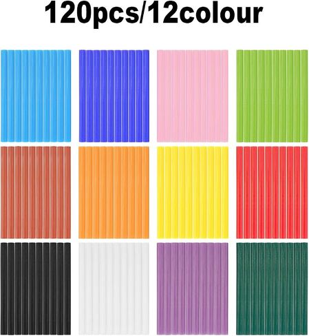 Gartful 120PCS Colored Mini Hot Glue Sticks - 0.28x3.9" Hot Melt Glue Sticks, Multipurpose for Art & Craft Project, Home Decoration, General Repair, Bonding, Sealing, 12 Colors in Kuwait