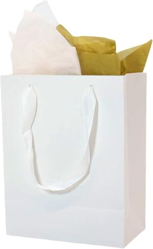 JUNESHE Gift Bags with Handles &Tissue Paper,4 Pack Small White Gift Bags,5"×3"×8" Gift Wrap for Wedding, Birthday, Shopping, Thanksgiving, Christmas in Saudi Arabia