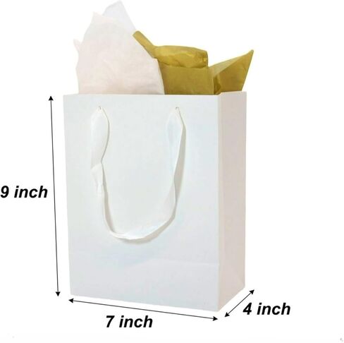 JUNESHE Gift Bags with Handles &Tissue Paper,4 Pack Small White Gift Bags,5"×3"×8" Gift Wrap for Wedding, Birthday, Shopping, Thanksgiving, Christmas in Saudi Arabia
