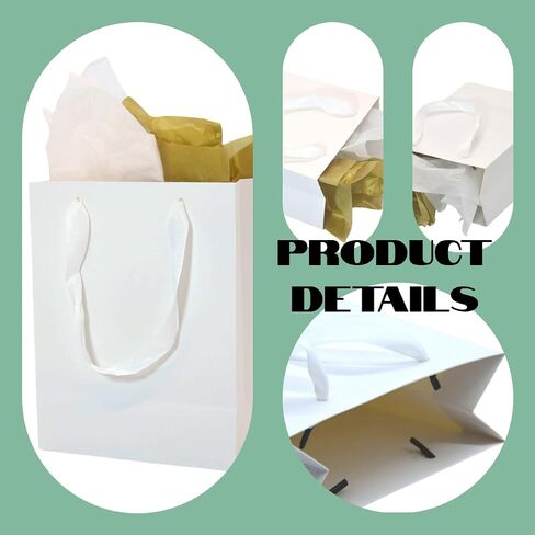JUNESHE Gift Bags with Handles &Tissue Paper,4 Pack Small White Gift Bags,5"×3"×8" Gift Wrap for Wedding, Birthday, Shopping, Thanksgiving, Christmas in Saudi Arabia