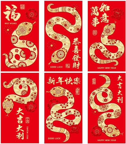 36Pcs Large Chinese New Year Red Envelopes 2025 Snake Lucky Money Red Envelope Packets Lunar Year Hong Bao with 6 Patterns - 3.54 x 6.7 inch in Saudi Arabia