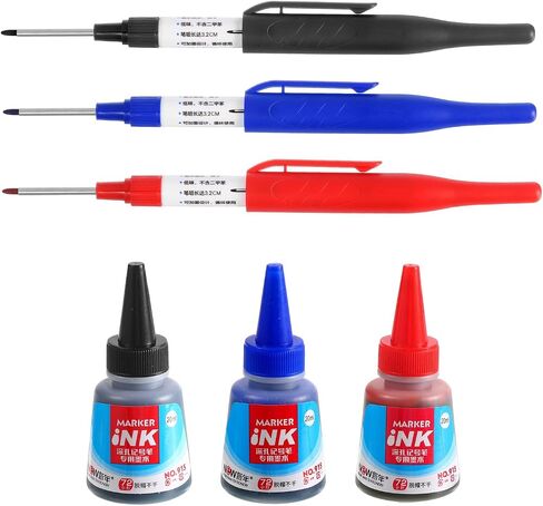 YOKIVE 3 Pcs Deep Hole Marker Pens, Black/Red/Blue Ink Pen with Long Tip with Ink, Deep Hole Marking, Great for Home Decoration, Woodworking, Metal Processing in Saudi Arabia