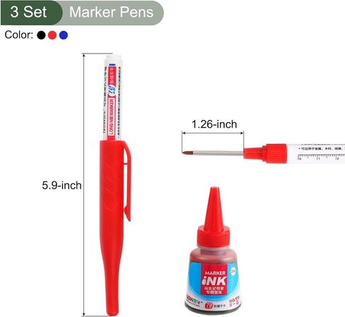 YOKIVE 3 Pcs Deep Hole Marker Pens, Black/Red/Blue Ink Pen with Long Tip with Ink, Deep Hole Marking, Great for Home Decoration, Woodworking, Metal Processing in Saudi Arabia