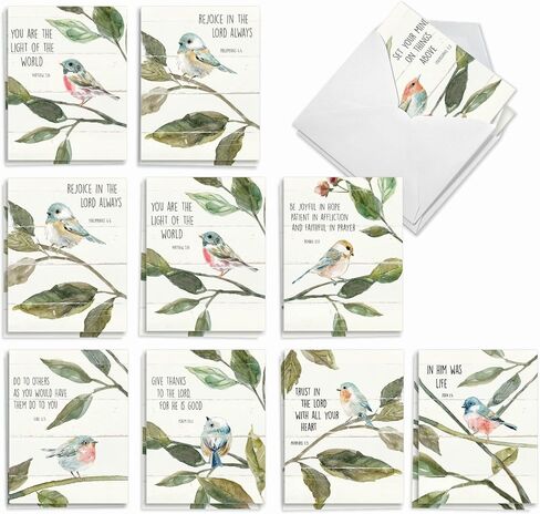 The Best Card Company - 20 Blank Notes with Envelopes - All Occasion Animal Assortment (10 Designs, 2 Each) - Scripture Birds AM7108OCB-B2x10-NB in Kuwait