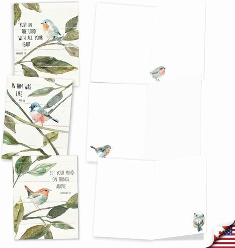 The Best Card Company - 20 Blank Notes with Envelopes - All Occasion Animal Assortment (10 Designs, 2 Each) - Scripture Birds AM7108OCB-B2x10-NB in Kuwait