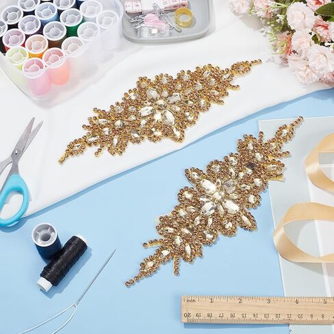 FINGERINSPIRE 2 Pcs Flower Rhinestone Applique Belt 3.5x9.4Inch Red Rhombus Diamond Sewing Appliques with Silver Edge Iron on/Sew Rhinestone Patch for Bridal Dress Bridal Sash Wedding Headband Belt in Saudi Arabia