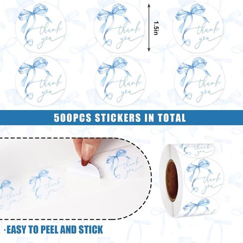 Whaline 500pcs القوس الأزرق ، شكرًا لك ملصقًا ملصقًا للألوان المائية. in Saudi Arabia
