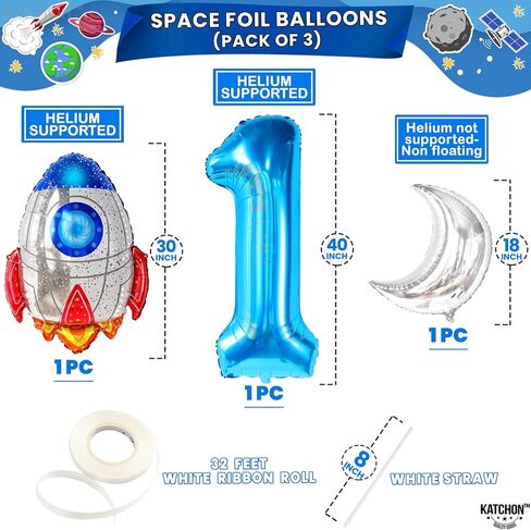 Katchon ، Big Space Balloons مجموعة عيد ميلاد أول - 40 بوصة ، حزمة من 8 | الرحلة الأولى حول بالونات الشمس ، بالون رقم 1 | بالونات عيد ميلاد الأزرق للفضاء في الرحلة الأولى حول زينة الشمس in Saudi Arabia