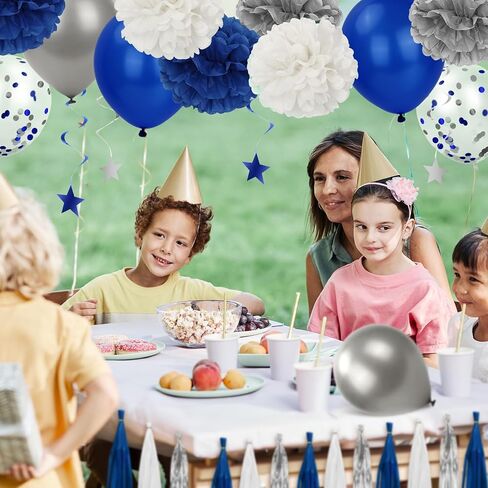 ديكورات عيد ميلاد الأزرق الأزرق الأزرق ديكور للرجال لافتة عيد ميلاد سعيد للأطفال مع بالونات ، دوامات معلقة ، بوم بومس ، فانوس ، لوازم الحفل in Kuwait
