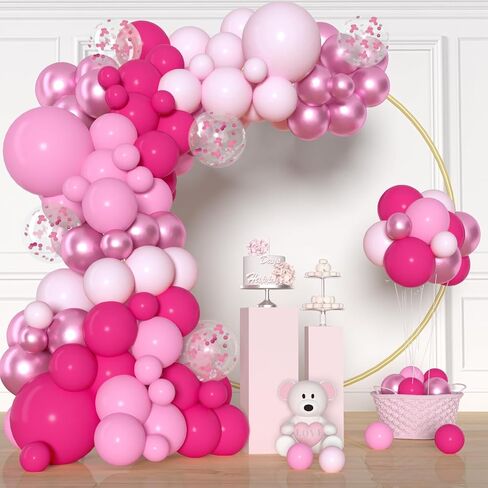 Pink Balloon Arch Kit, 168 Pcs Hot Pink Balloon Garland, 18 12 10 Inch Confetti Latex Metallic Balloons for Birthday Princess Wedding Baby Shower Party Decorations in Saudi Arabia
