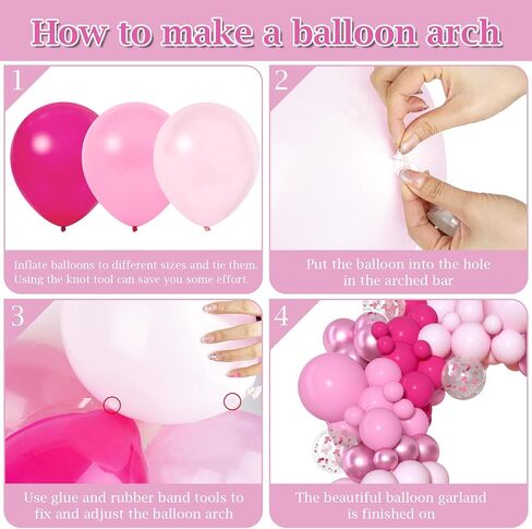 Pink Balloon Arch Kit, 168 Pcs Hot Pink Balloon Garland, 18 12 10 Inch Confetti Latex Metallic Balloons for Birthday Princess Wedding Baby Shower Party Decorations in Saudi Arabia