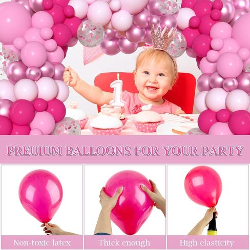 Pink Balloon Arch Kit, 168 Pcs Hot Pink Balloon Garland, 18 12 10 Inch Confetti Latex Metallic Balloons for Birthday Princess Wedding Baby Shower Party Decorations in Saudi Arabia
