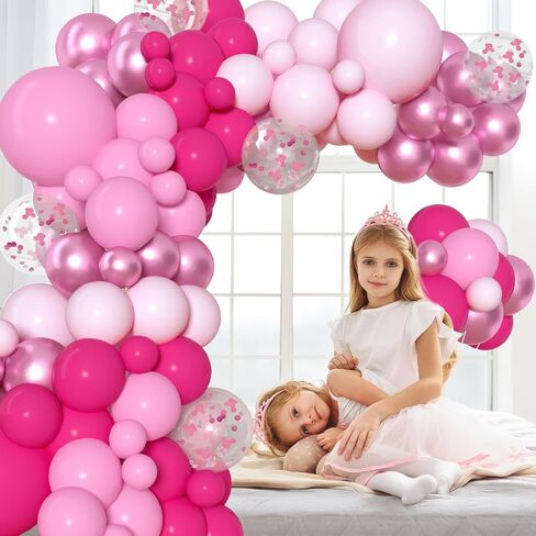 Pink Balloon Arch Kit, 168 Pcs Hot Pink Balloon Garland, 18 12 10 Inch Confetti Latex Metallic Balloons for Birthday Princess Wedding Baby Shower Party Decorations in Saudi Arabia