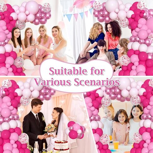 Pink Balloon Arch Kit, 168 Pcs Hot Pink Balloon Garland, 18 12 10 Inch Confetti Latex Metallic Balloons for Birthday Princess Wedding Baby Shower Party Decorations in Saudi Arabia