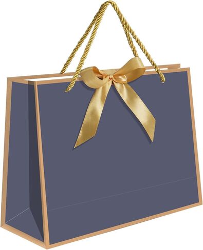 5 | 12 | 25 | 50 Pack Gift Bag with Bow Ribbon Horizontal Paper Gift Bags Bulk for Women Men,with Handles for Birthday Wedding Bridesmaid Party Favor Shopping Retail Gift Sacks (White, 11x4x8 Inch (Pack of 5)) in Kuwait