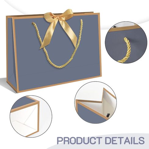 5 | 12 | 25 | 50 Pack Gift Bag with Bow Ribbon Horizontal Paper Gift Bags Bulk for Women Men,with Handles for Birthday Wedding Bridesmaid Party Favor Shopping Retail Gift Sacks (White, 11x4x8 Inch (Pack of 5)) in Kuwait