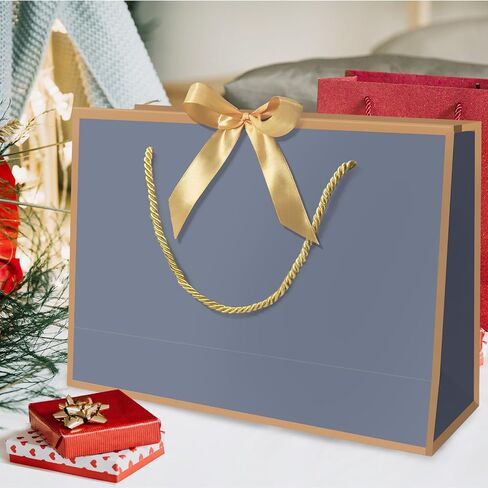 5 | 12 | 25 | 50 Pack Gift Bag with Bow Ribbon Horizontal Paper Gift Bags Bulk for Women Men,with Handles for Birthday Wedding Bridesmaid Party Favor Shopping Retail Gift Sacks (White, 11x4x8 Inch (Pack of 5)) in Kuwait