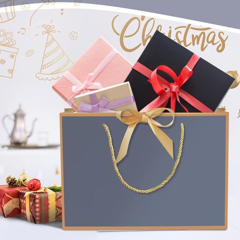 5 | 12 | 25 | 50 Pack Gift Bag with Bow Ribbon Horizontal Paper Gift Bags Bulk for Women Men,with Handles for Birthday Wedding Bridesmaid Party Favor Shopping Retail Gift Sacks (White, 11x4x8 Inch (Pack of 5)) in Kuwait