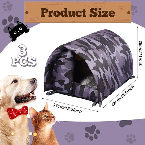 3 Pcs Cat Houses for Outdoor Cats Winter Weatherproof Insulated Stray Feral Cat Dog House Outdoor Pet Shelter Waterproof Warm Pet Cave Wild Animal in Kuwait