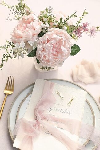 Floroom Chiffon Ribbon Shiny Ribbon Ombre Colors مخطط لدعوات الزفاف ، باقات الزفاف ، غلاف الهدايا ، الزخارف ، الحرف اليدوية (كريم +عارية +أحمر الخدود +دبوس الوردة) in Kuwait