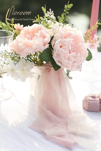 Floroom Chiffon Ribbon Shiny Ribbon Ombre Colors مخطط لدعوات الزفاف ، باقات الزفاف ، غلاف الهدايا ، الزخارف ، الحرف اليدوية (كريم +عارية +أحمر الخدود +دبوس الوردة) in Kuwait