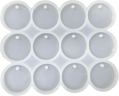 قوالب سيليكون دائرة 12-CAVITY مع ثقب ، قالب قرط الراتنج المستدير ، قالب سيليكون سلسلة مفاتيح ، ديكور المنزل DIY (2) in Kuwait