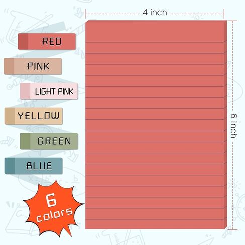 9 Pads Lined Sticky Notes 4x6 in Post, Vintage Colors Self Pad Its, Super Sticking Power Memo Pads Its, 40 Sheets/pad in Saudi Arabia