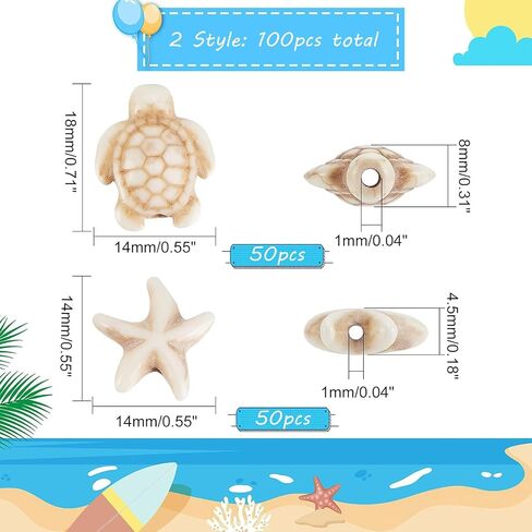100pcs حبات السلحفاة الاصطناعية الاصطناعية البيضاء 14x18mm ثقب كبير العوامل السحر الفضاء حبات الأحجار الكريمة فضفاضة لصنع المجوهرات in Saudi Arabia