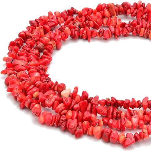 PLTbeads 5-8mm Natral Healing Gemstone Waist Bracelets Necklace Kit Irregular Stone DIY Crafts Design Jewelry Making 1 Strand per Bag Approxi 34 inch (Red Coral Chips) in Saudi Arabia