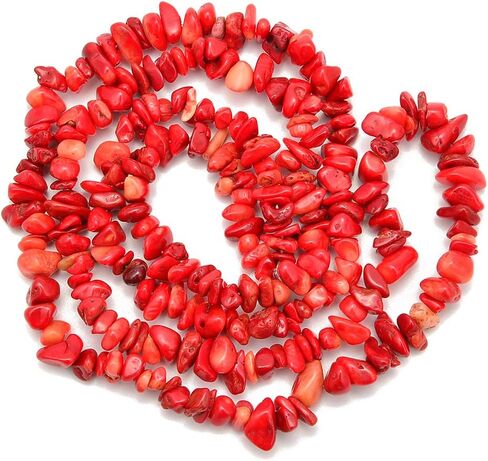 PLTbeads 5-8mm Natral Healing Gemstone Waist Bracelets Necklace Kit Irregular Stone DIY Crafts Design Jewelry Making 1 Strand per Bag Approxi 34 inch (Red Coral Chips) in Saudi Arabia