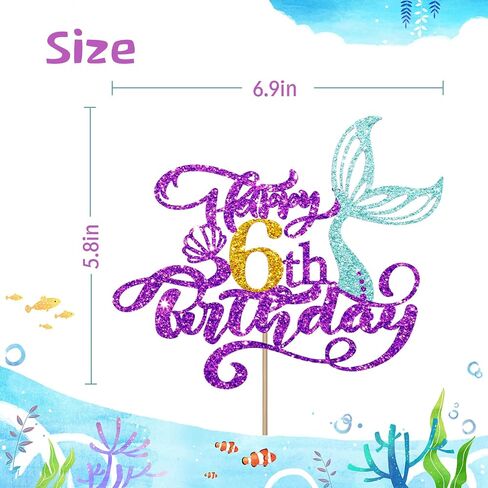 Mermaid 4 Cake Topper, Happy 4th Birthday Cake Decor for Baby Girl, Little Mermaid 4th Birthday Party Decoration, Under the Sea Themed Party Supplies - Purple Glitter in Saudi Arabia
