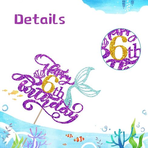 Mermaid 4 Cake Topper, Happy 4th Birthday Cake Decor for Baby Girl, Little Mermaid 4th Birthday Party Decoration, Under the Sea Themed Party Supplies - Purple Glitter in Saudi Arabia
