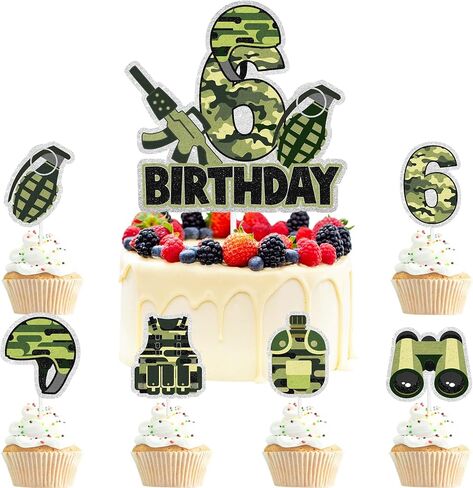7 Pcs Army Cake Topper Set Kids Military Themed 6th Birthday Happy Navy, Air Force, Military Theme Party, Boys and Girls Birthday Party, Shooting Party Decorations Supplies. LIANGSS in Saudi Arabia